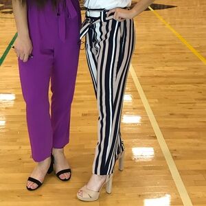 Express striped tie-belt pants